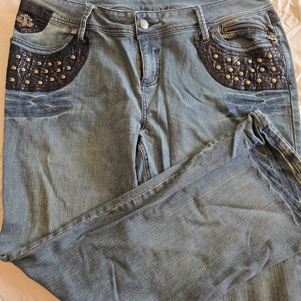 y2k Dereon Blue Studded Boot Cut Jeans